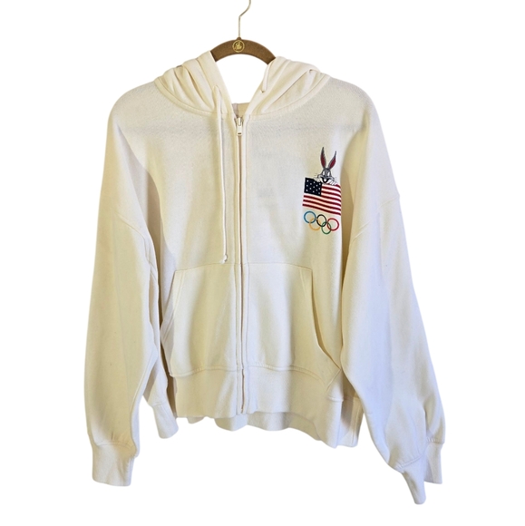 Warner Bros. Looney Tunes Zip-Up Hoodie Size XL Women Cream Color Soft - Picture 5 of 11